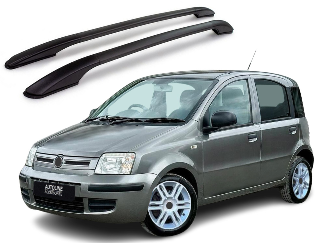 Black Aluminium Roof Rack Rails Side Bars To Fit Fiat Panda (2003-11) 75KG