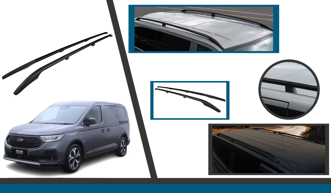 Black Aluminium Roof Rack Bars Side Rails For L2 Ford Transit Connect (2025-)
