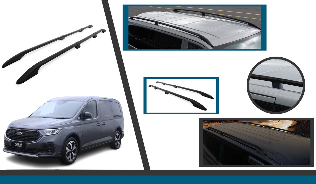 Black Aluminium Roof Bars Side Rails To Fit L2 Ford Transit Connect (2025-)