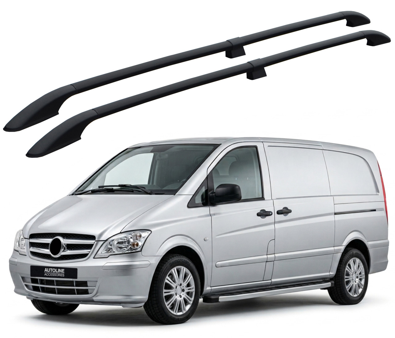 Black Roof Rack Side Bars To Fit Compact (L1) Mercedes Vito W639 (2003-14)