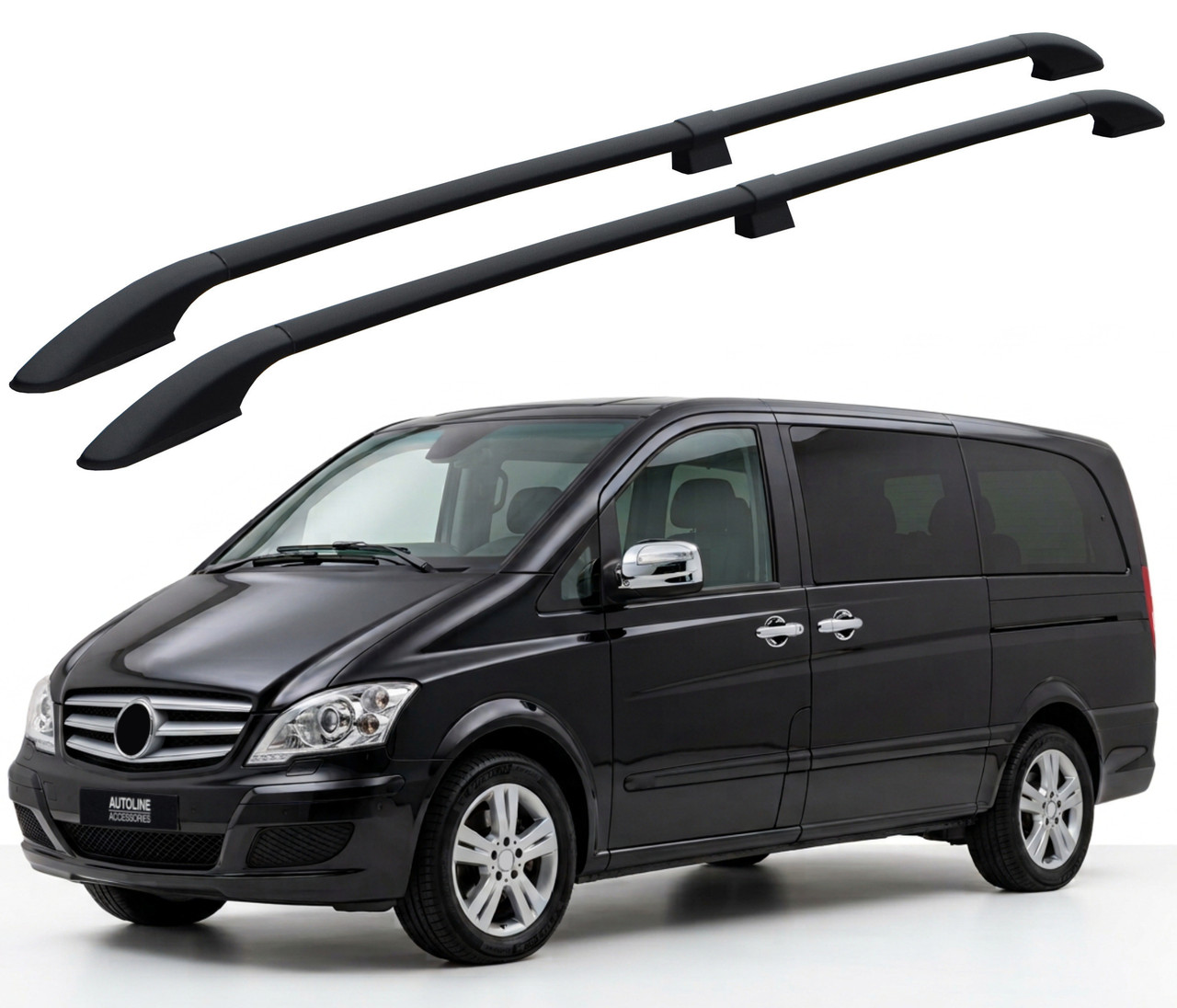 Black Roof Rack Side Bars To Fit Compact (L1) Mercedes Viano (2004-14)