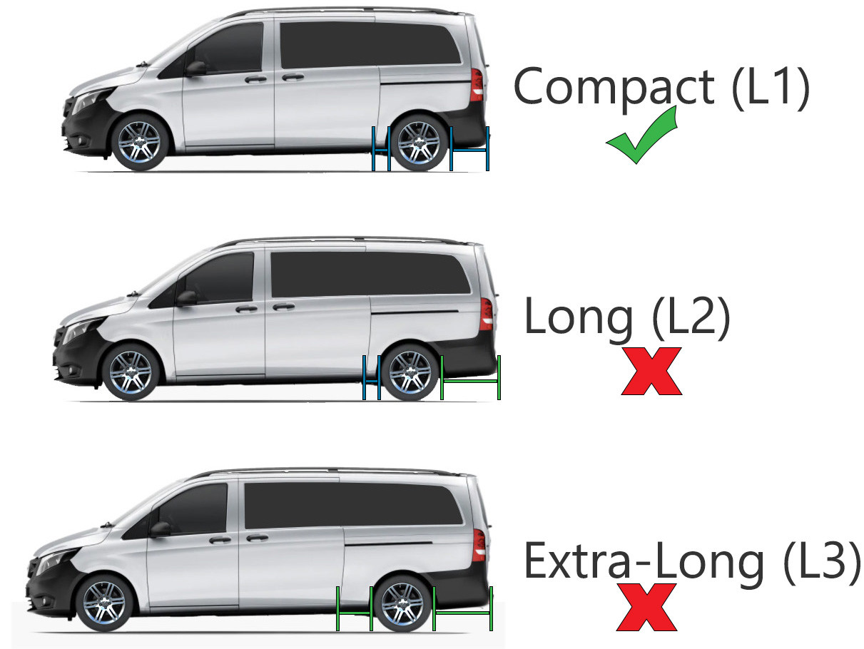 Polished Roof Rack Bars Side Rails For Compact (L1) Mercedes V-Class (2015+)