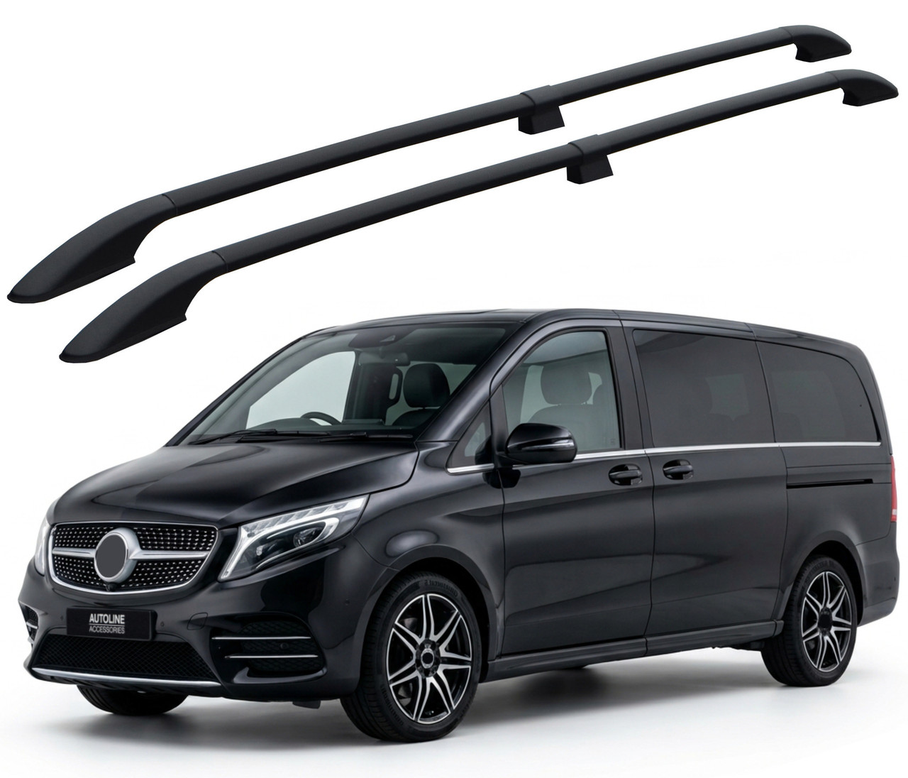 Black Roof Rack Side Bars To Fit Extra Long (L3) Mercedes V-Class (2015+)