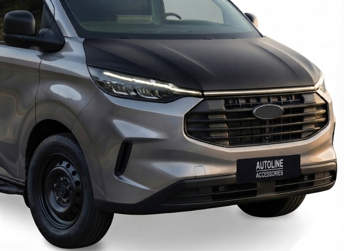 For Ford Transit Custom (2024+): Carbon Fibre Effect Bonnet Bra Protector Guard