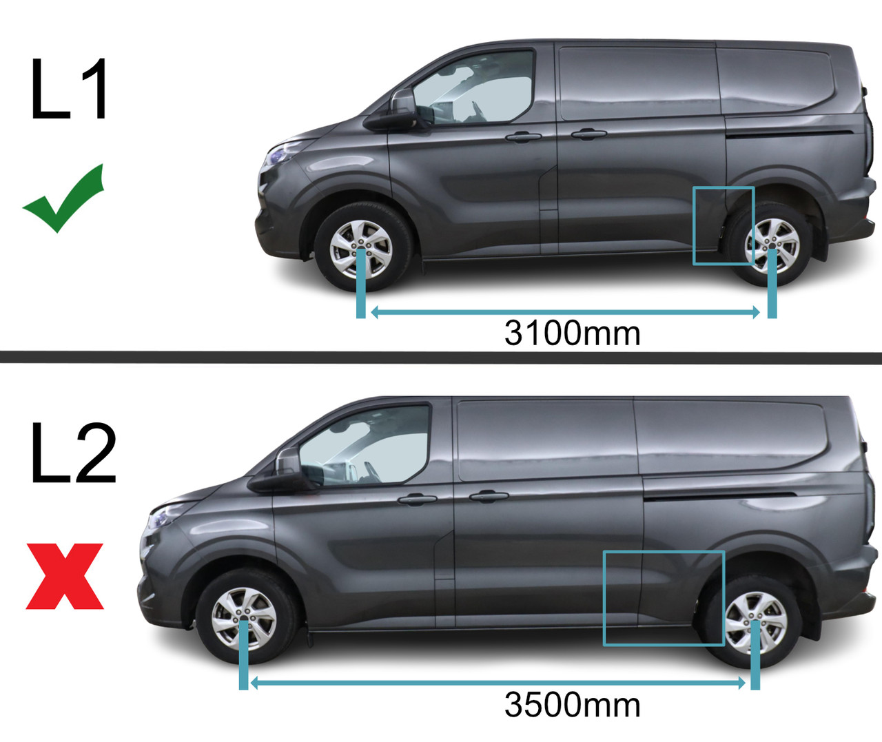 Polished Aluminium Roof Bars Side Rails For L1 SWB Ford Transit Custom (2024+)