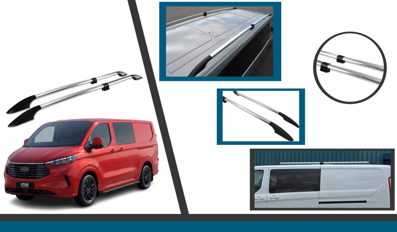 Polished Aluminium Roof Bars Side Rails For L1 SWB Ford Transit Custom (2024+)
