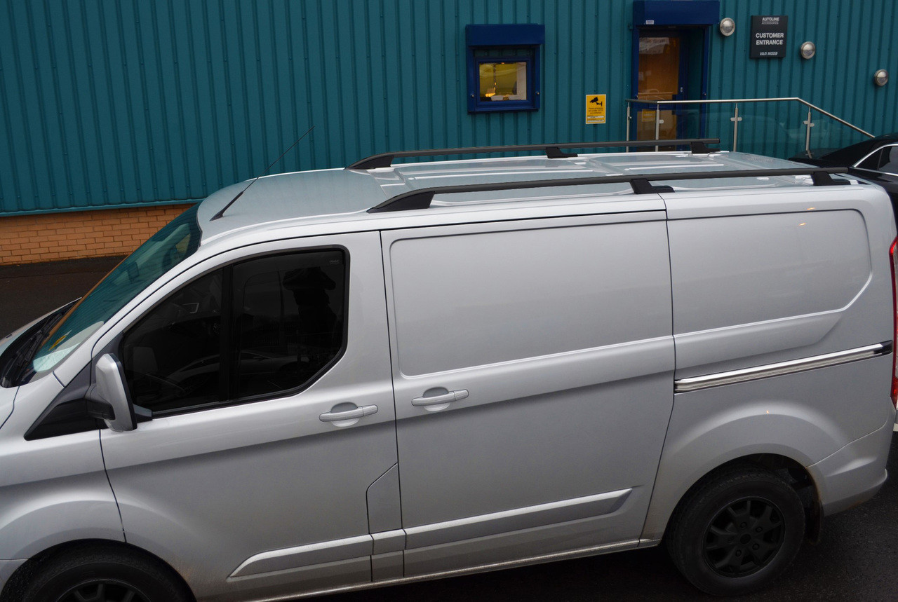 Black Alu Roof Rack Rails Side Bars Set To Fit SWB Ford Transit Custom (2012+)