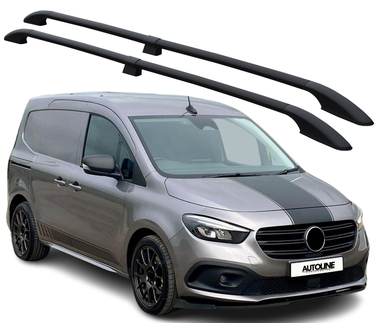 Black Aluminium Roof Rack Rails Side Bars For L2 Mercedes Citan LWB (2022+)