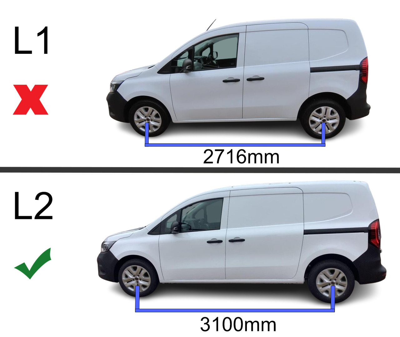 Black Aluminium Roof Rack Rails Side Bars For L2 Nissan Townstar LWB (2023+)