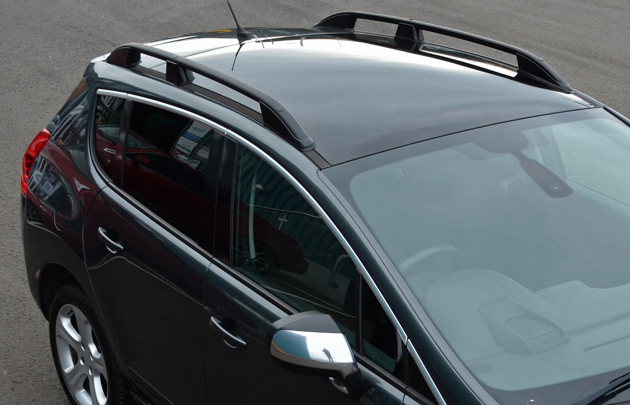 Black Aluminium Roof Rack Rails Side Bars Set To Fit Peugeot 3008 (2008-16)