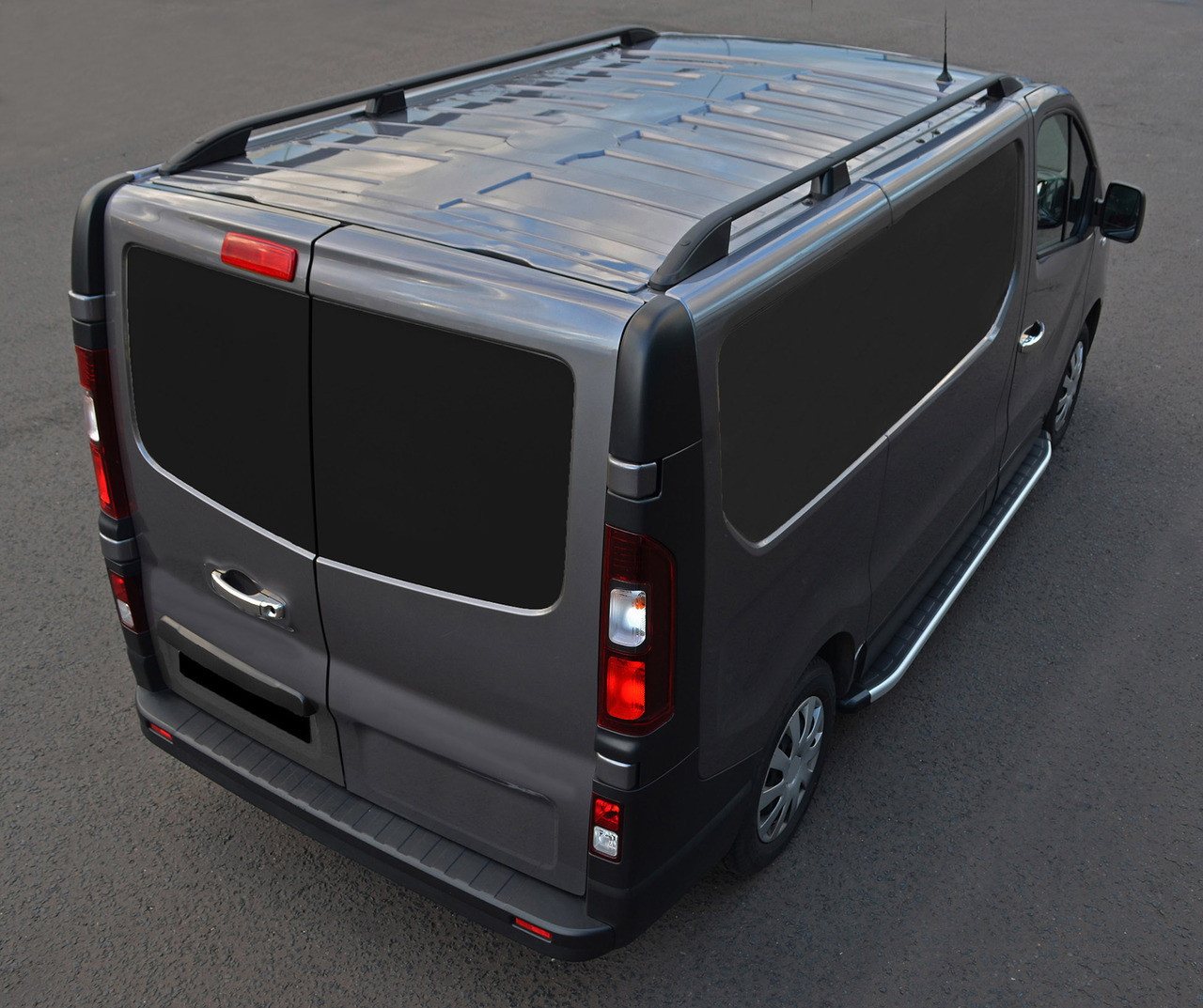 Black Aluminium Roof Rack Rails Side Bars Set To Fit LWB Renault Trafic (2014+)