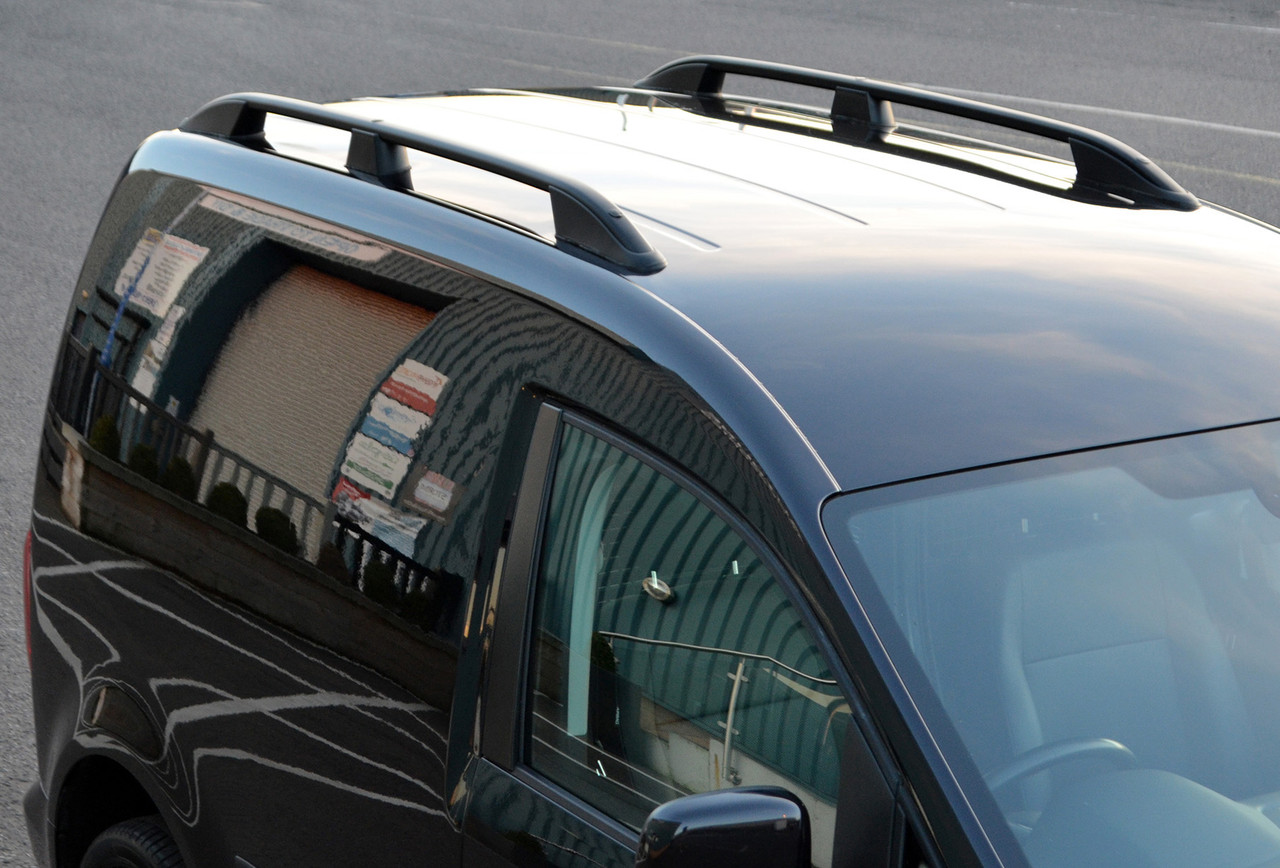 Black Alu Roof Rack Rails Side Bars Set To Fit SWB Volkswagen Caddy (2004-15)