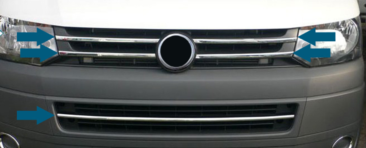 Chrome Upper/Lower Grille Trim Covers To Fit Volkswagen T5 Transporter 10-15