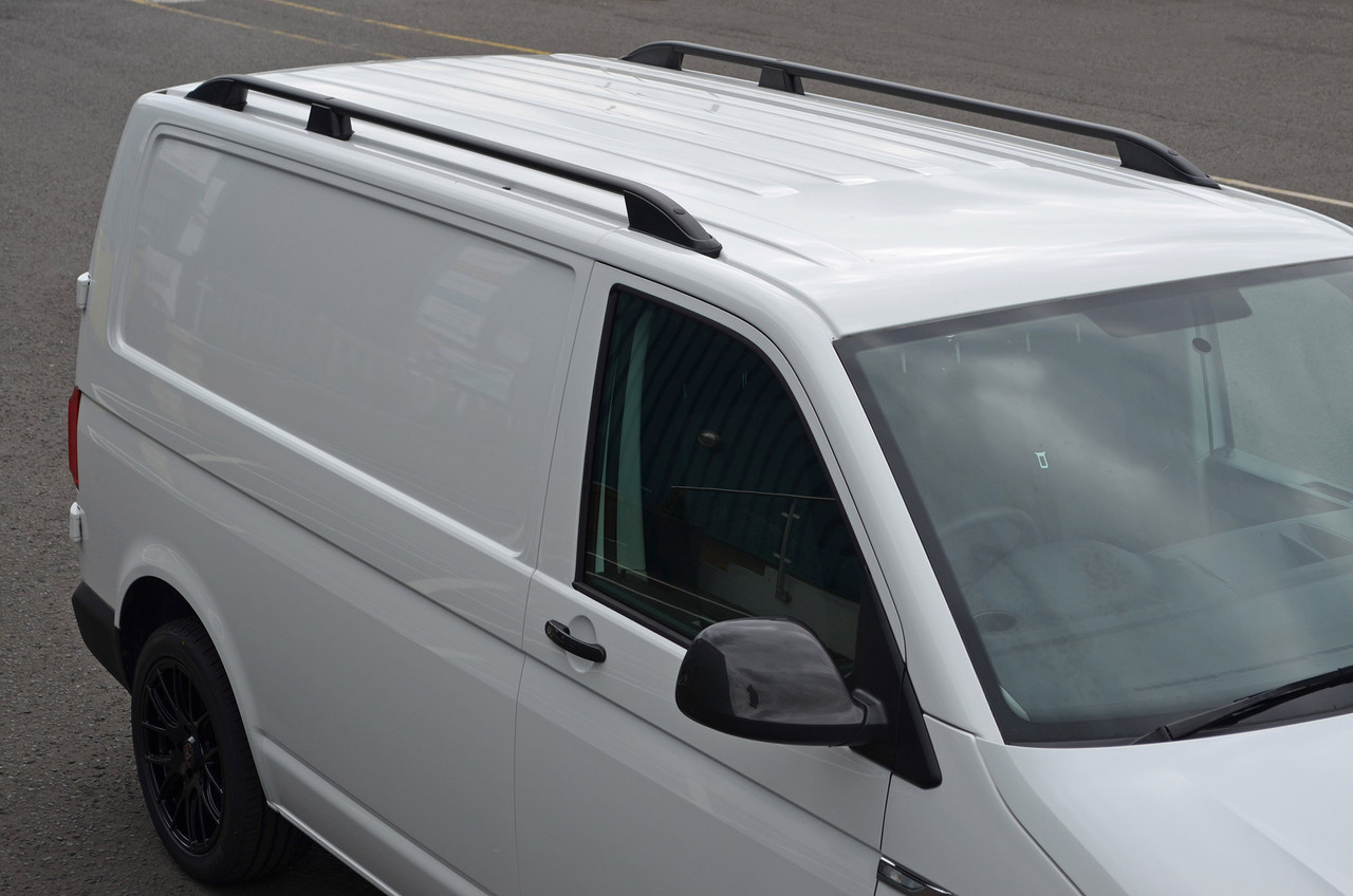 Black Roof Rack Rails Side Bars To Fit LWB Volkswagen T5 Transporter (2003-15)