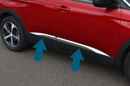 Chrome Side Door Accent Trim Streamer Set Covers To Fit Peugeot 3008 (2017+)