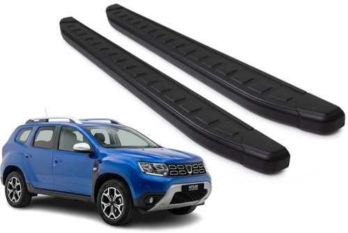 Black Aluminium Side Steps Bars Running Boards To Fit Dacia Duster (2018-2024)
