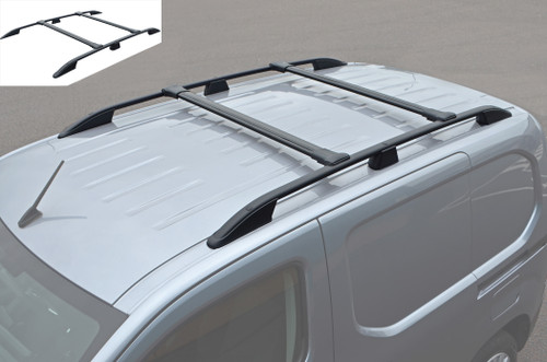 Black Aluminium Roof Rails and Cross Bars Set To Fit L1 Peugeot Partner (2019+)