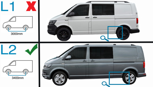 Black Aluminium Roof Bar Rails To Fit L2H1 Volkswagen T5 Transporter (2003-15)