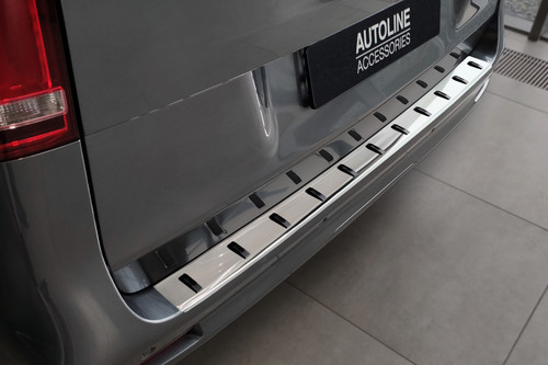 Reinforced Rear Bumper Protector For Mercedes V-Class (2015+) - Silver Brushed
