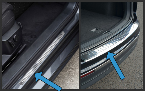 To Fit VW Tiguan (2016+): Chrome Rear Bumper Protector / Door Sill Protectors