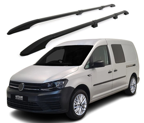 Black Aluminium Roof Rack Side Bars To Fit L2 Volkswagen Caddy Maxi (2010-2020)