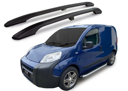 Black Aluminium Roof Rack Rails Side Bars To Fit Fiat Qubo (2007+)