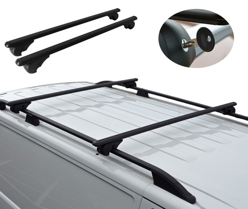 Black Cross Bars For Roof Rails To Fit Ford Transit Custom (2024+) 75KG Lockable