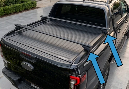 Black Cross Bars For Rear Truck Bed Rails For Ford Ranger (2023+) 75KG Lockable