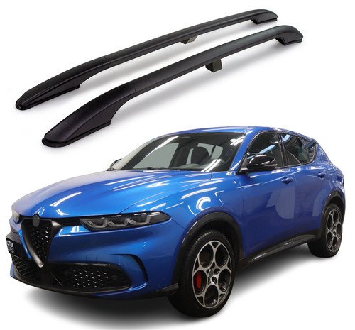 Black Aluminium Roof Rack Rails Side Bars To Fit Alfa Romeo Tonale (2022+) 75kg