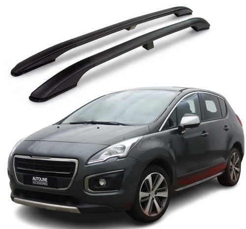 Black Aluminium Roof Rack Rails Side Bars To Fit Peugeot 3008 (2008-16) 75KG