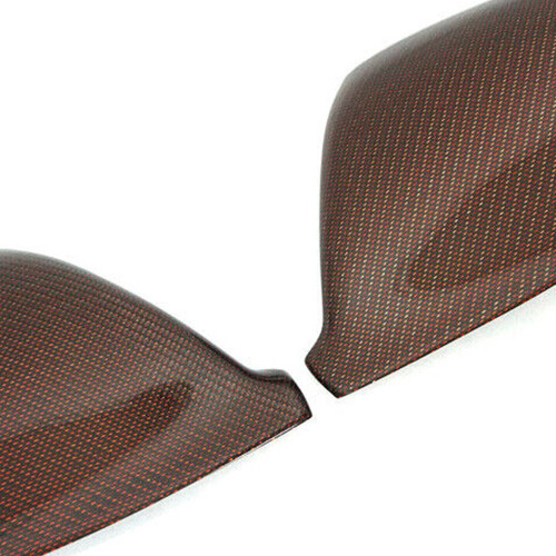 Red Carbon Fibre Wing Mirror Trim Covers For Volkswagen T5 Transporter (2010-15)