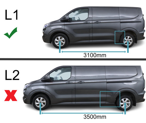 Black Aluminium Roof Bars Side Rails To Fit L1 SWB Ford Transit Custom (2024+)