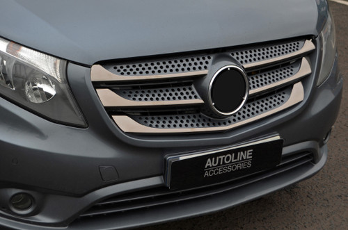 Black Chrome Front Grille Trim Set Covers To Fit Mercedes-Benz Vito (2015-20)
