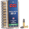 CCI Pistol Match Rimfire Ammo 22 LR. 40 gr. LRN 50 rd.