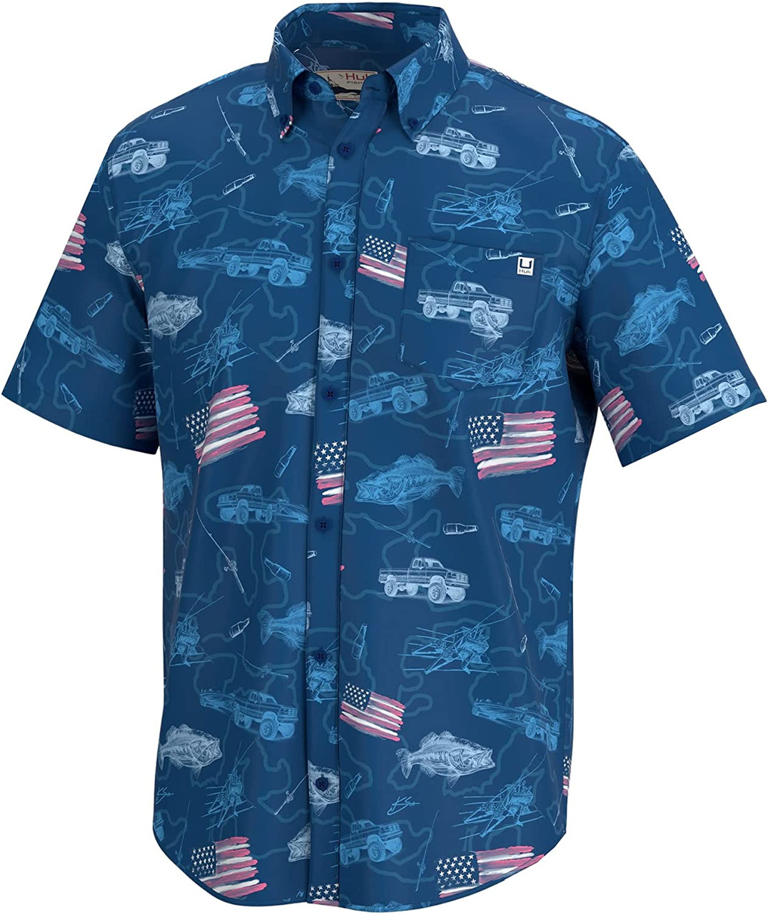 Huk Men's Kona Fish and Flags Button-Down Shirt - Set Sail - M