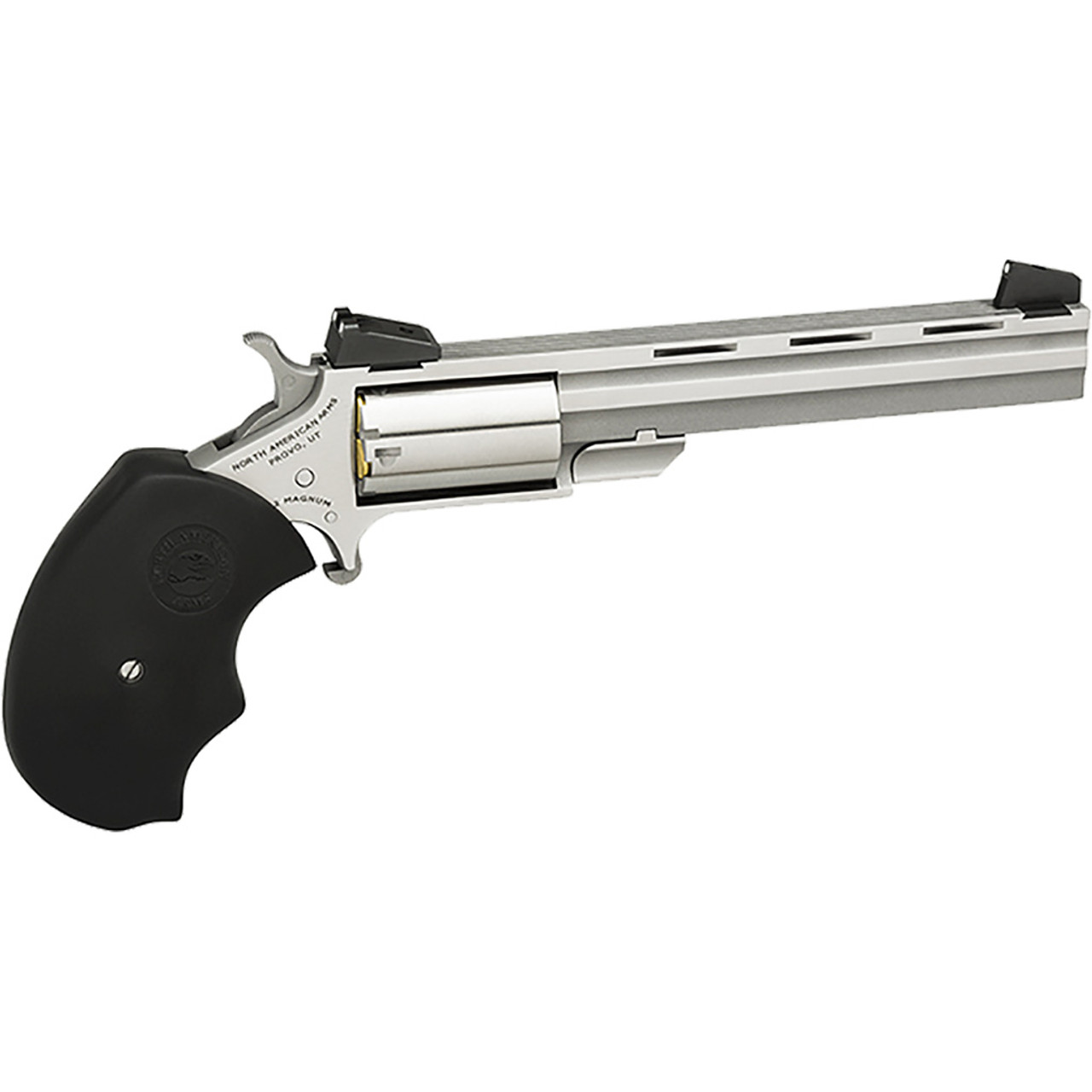 NAA Mini-Master Target Revolver 22 WMR Stainless/Black 4 in. 5 rd. AS NAA Mini-Master Target Revolver 22 WMR Stainless/Black 4 in. 5 rd. AS