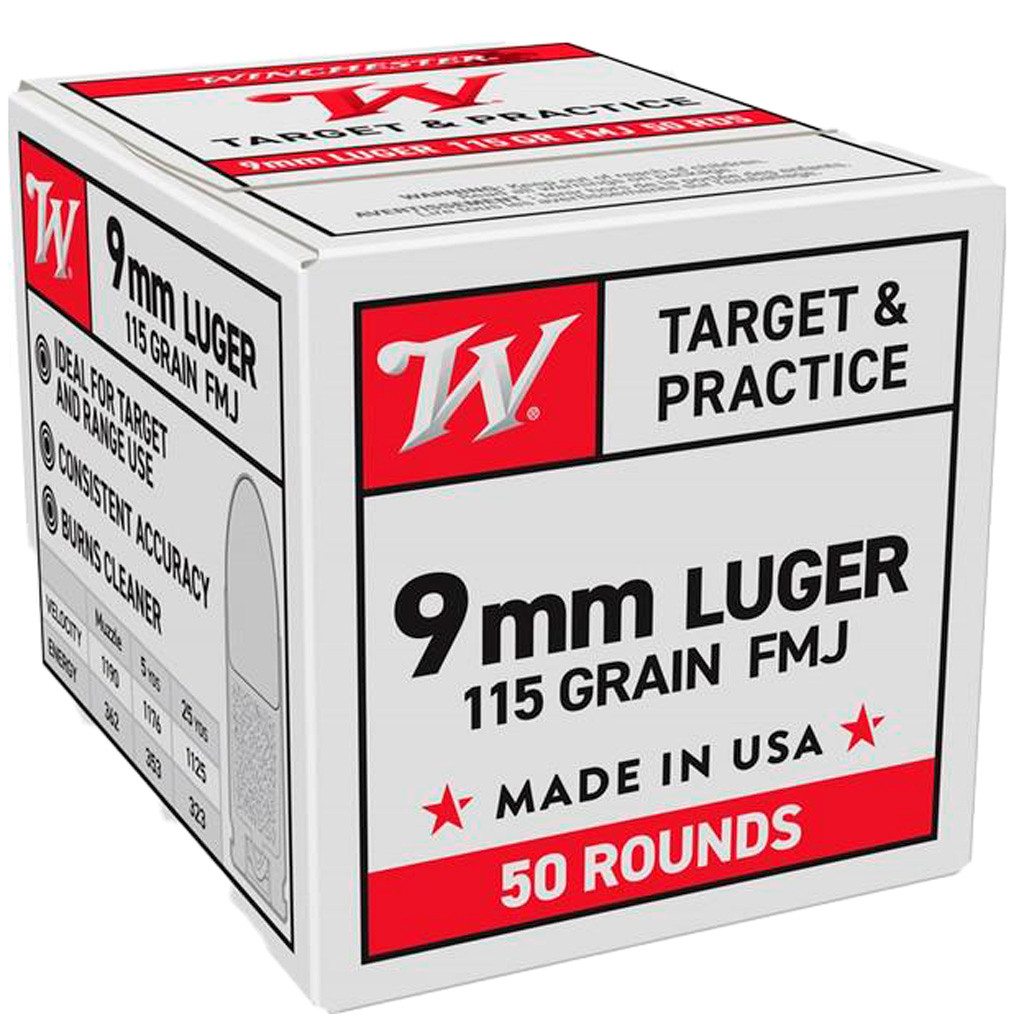 Winchester USA Pistol Ammo 9mm Luger 115 FMJ USA PARA 50 rd.
