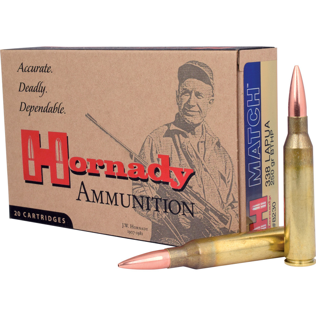 Hornady Custom Rifle Ammo 338 Lapua Mag 250 gr. BTHP 20 rd.