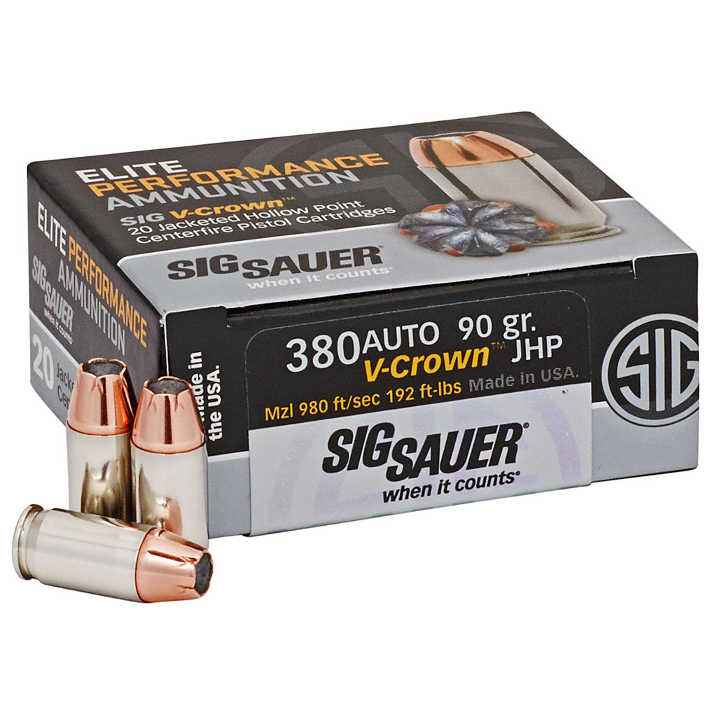 Sig Sauer Elite V-Crown Performance Pistol Ammo 380 ACP 95 gr. JHP 20 rd.