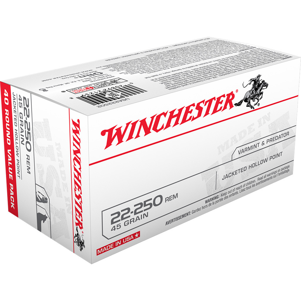 Winchester USA Rifle Ammo 22-250 Rem. 45 gr. JHP 40 rd.