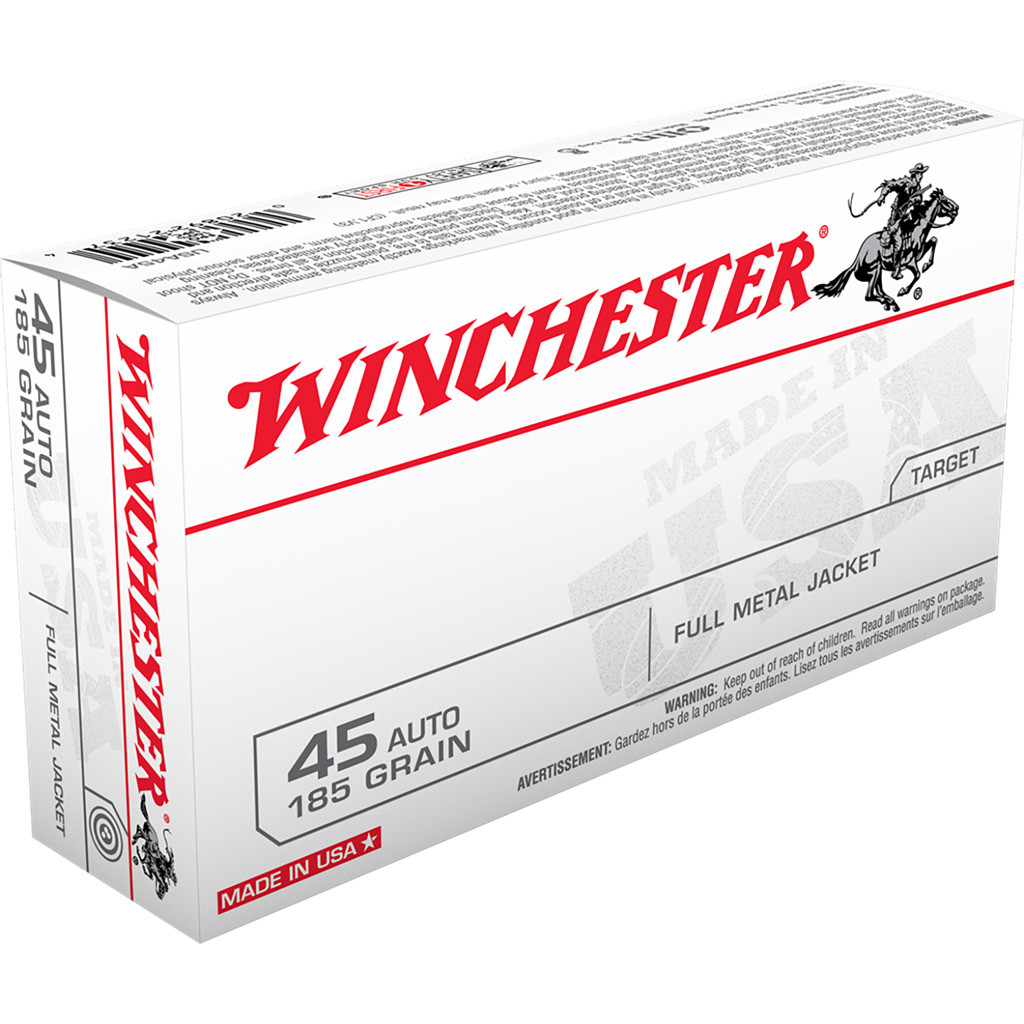 Winchester USA Pistol Ammo 45 ACP 185 gr. FMJ Flat Nose 50 rd.