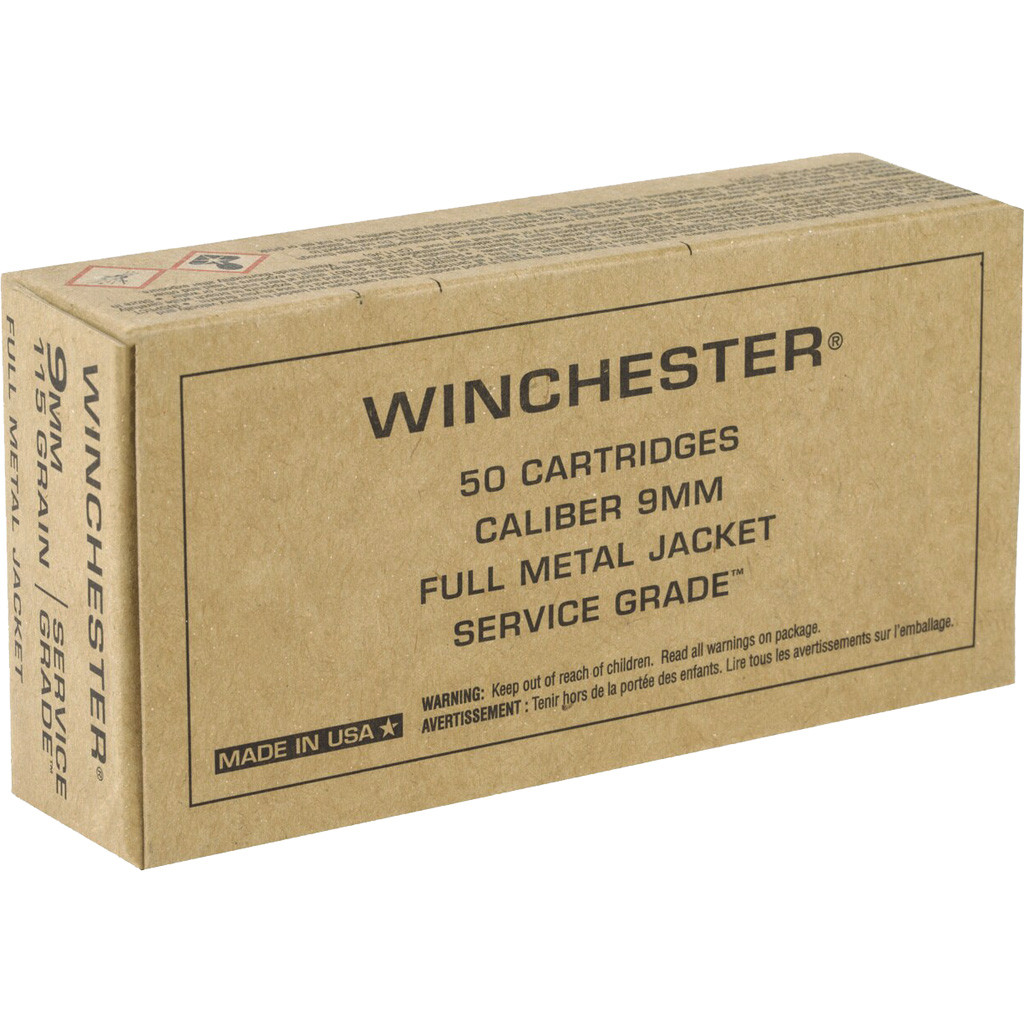 Winchester Service Grade Pistol Ammo 9mm Luger 115 gr. FMJ 50 rd.