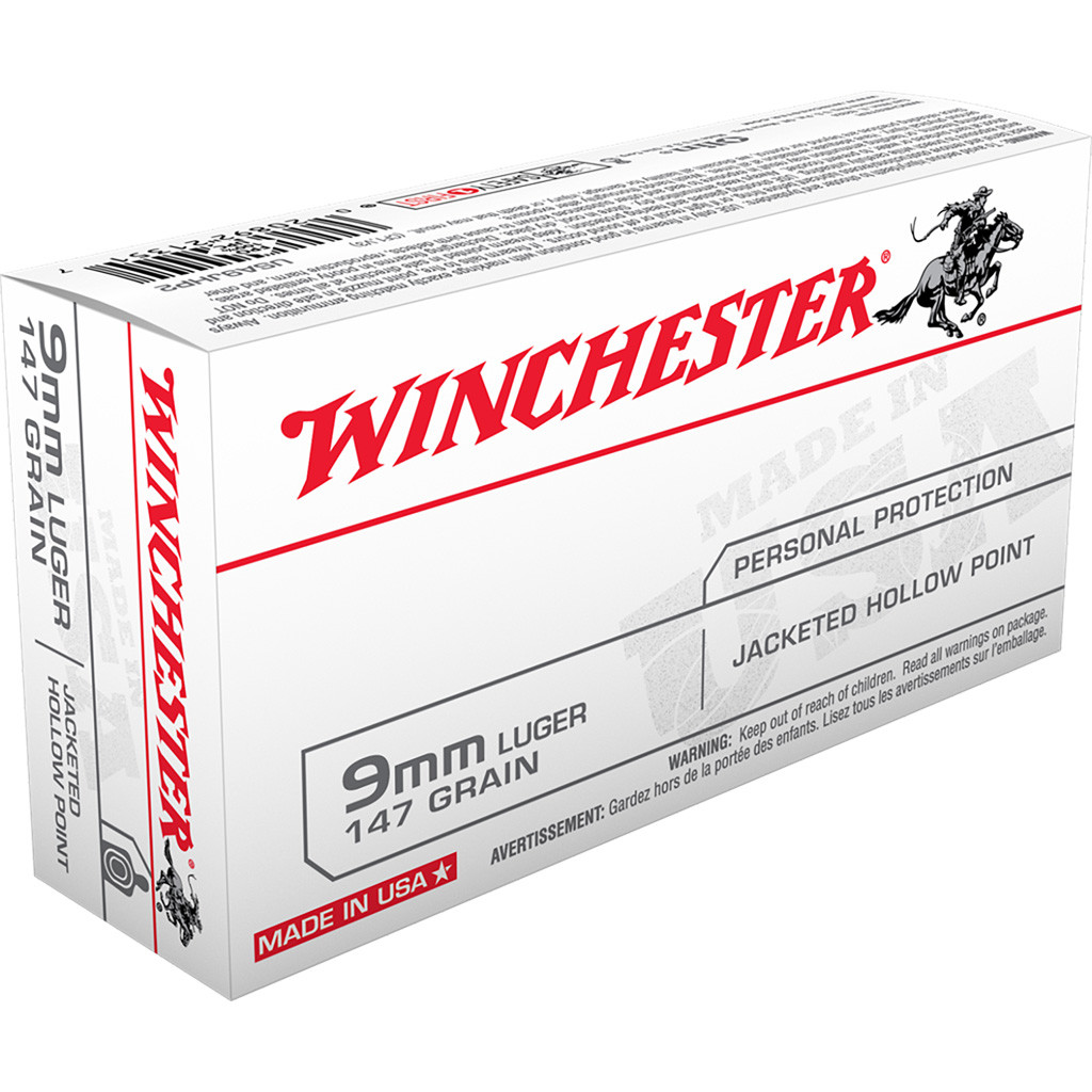 Winchester USA Pistol Ammo 9mm Luger 147 gr. Jacketed HP 50 rd.