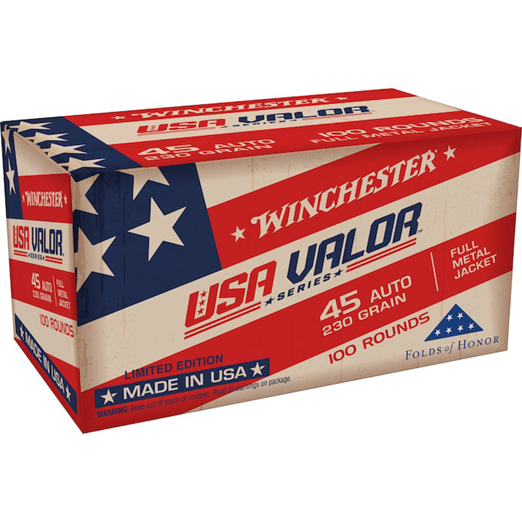 Winchester USA Valor Pistol Ammo 45 ACP 230 gr. FMJ 100 rd.