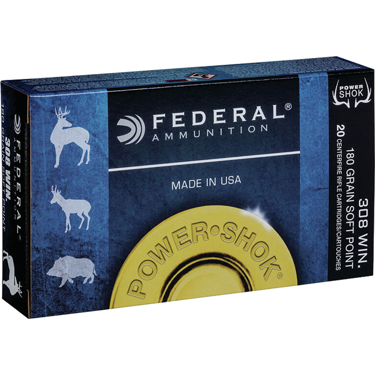Federal Power-Shok Rifle Ammo 308 Win 180 gr. Jacketed Soft Point 20 rd.
