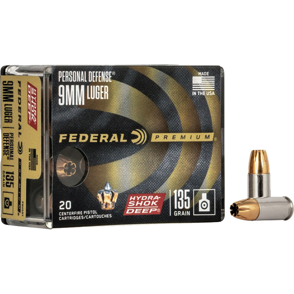 Federal Premium Personal Defense Handgun Ammo 9mm 135 gr. Hydra-Shok Deep HP 20 rd.