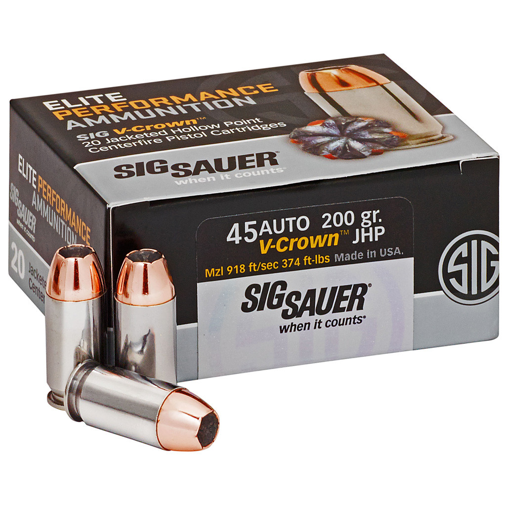Sig Sauer Elite V-Crown Performance Pistol Ammo 45 ACP 200 gr. JHP 20 rd.