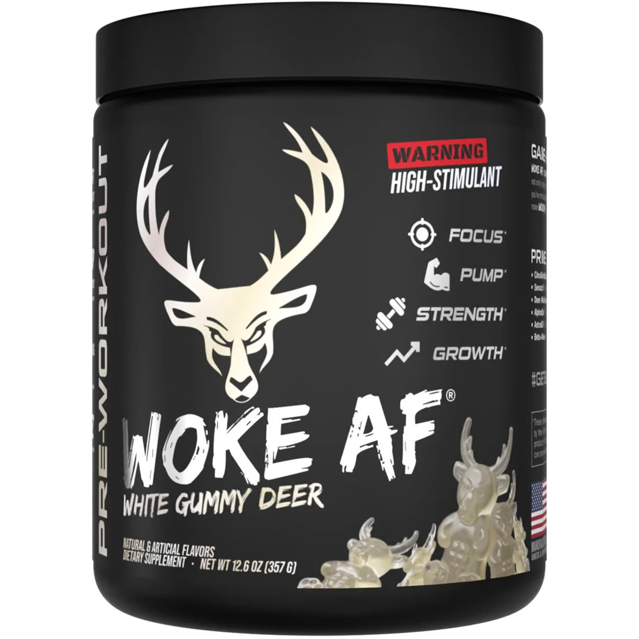Bucked Up Woke AF Pre-Workout White Gummy Deer 30 Serving Tub