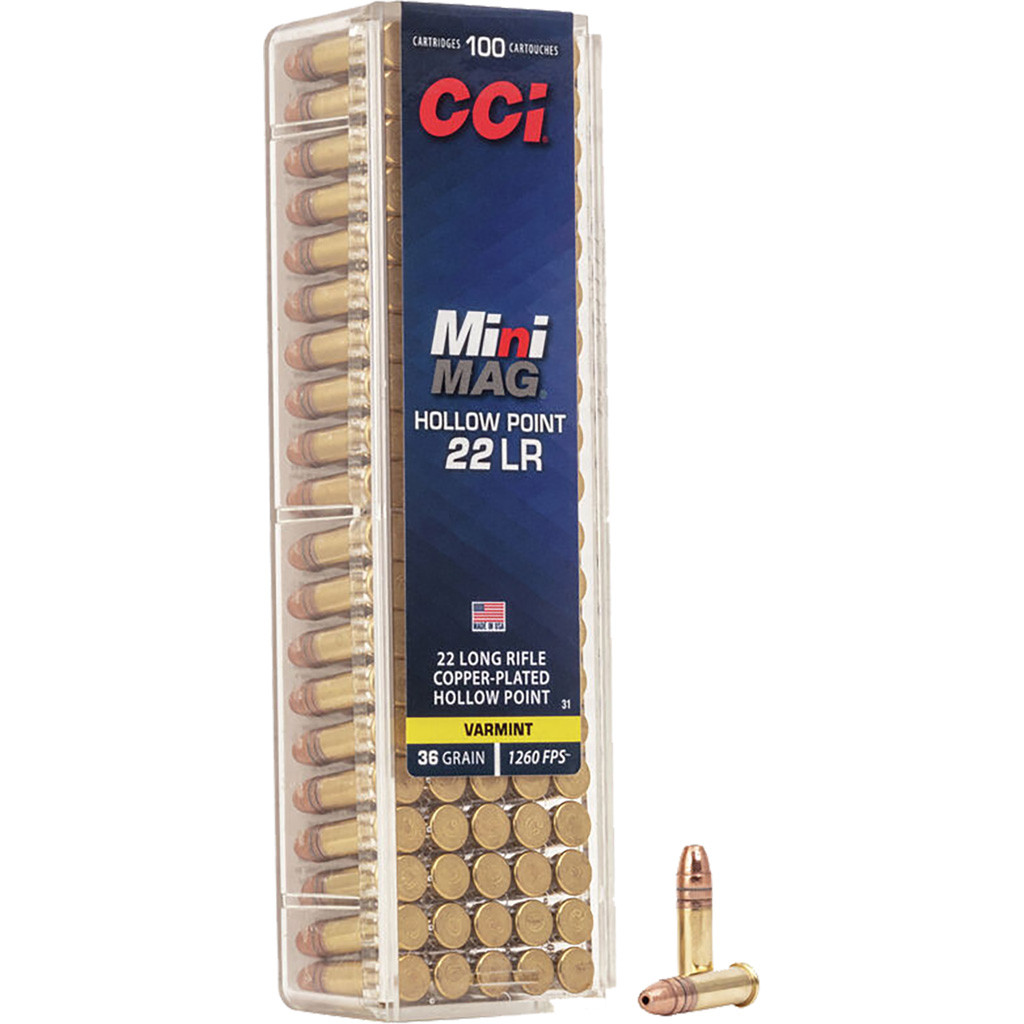 CCI Varmint Mini-Mag Rimfire Ammo 22 LR 36 gr. Plated Hollow Point 100 rd.