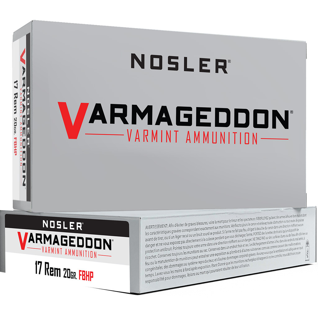 Nosler Varmageddon Rifle Ammunition 17 Rem. 20 gr. VG HPFB 20 rd.